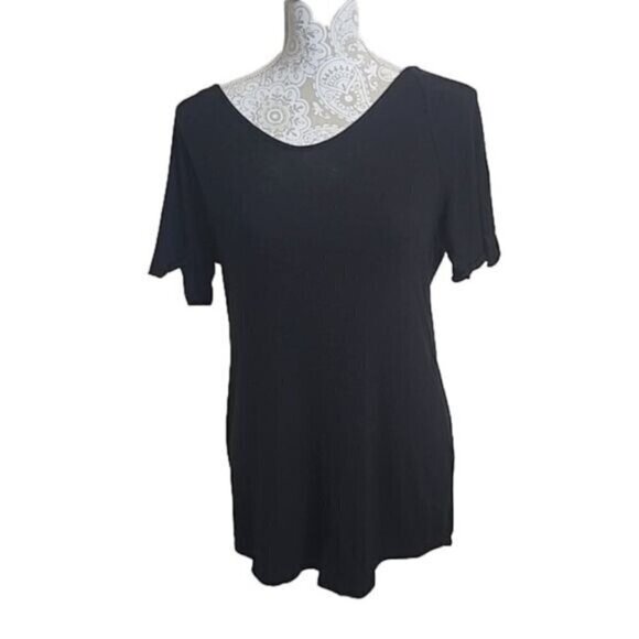Tahari modal tunic top short sleeve black lightweight women's Large - Picture 1 of 5